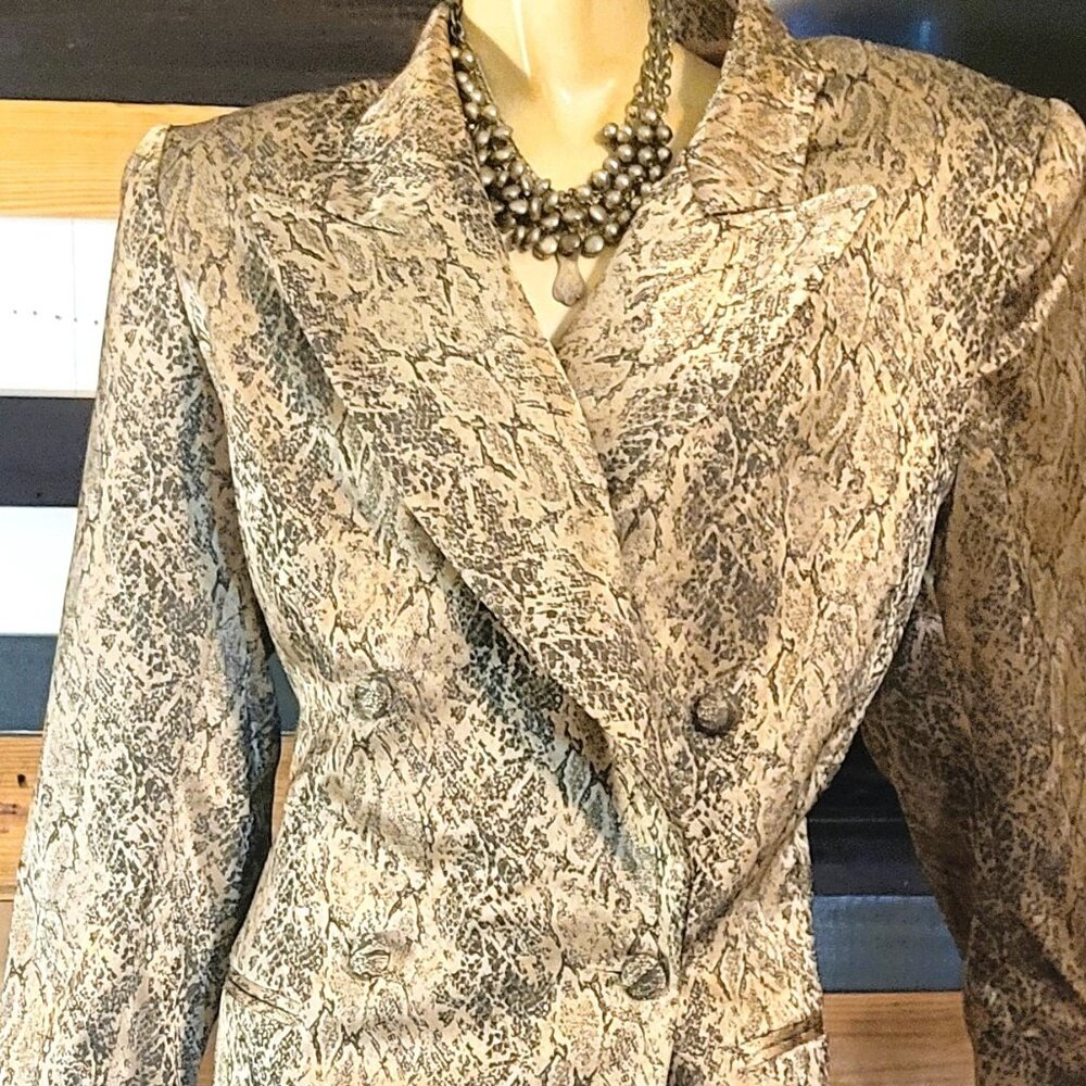 CARAMIA--Metallic Snake Print--2 piece, double breast suit- with Maxi skirt--